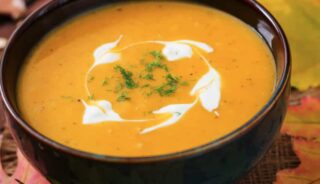 Halloween Recipe Pumpkin Cream Soup with Cod